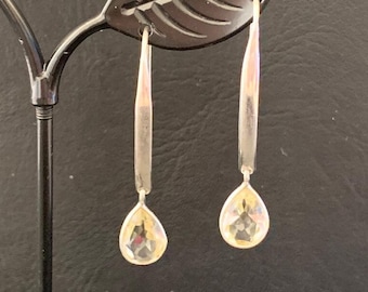 925 Sterling Silver Clear Cubic Zirconia Teardrop Ares, Lab Diamond Drop Long Bar, Silver Clear Earrings, Long Bar Tear Drop Eartes