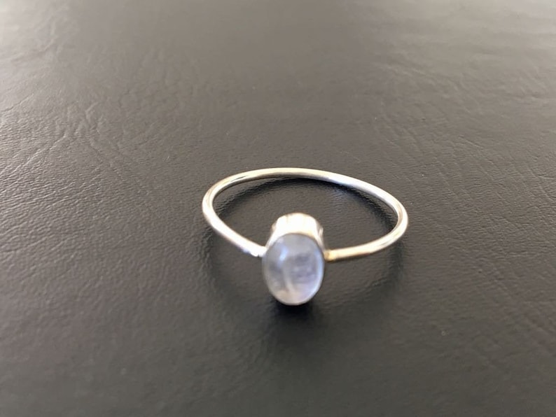 925 Sterling Silver Rainbow Moonstone Ring Stack Stackable Gemstone 567 8 9 10 11 12, Rainbow Moonstone Silver Fine Stack Ring, Minimalist image 4