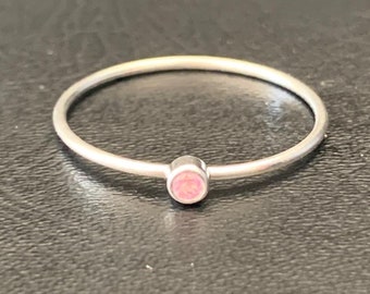 925 Sterling Silver Rose Quartz Ring Stack Stackable Gemstone Size 10, Mini Solitaire Pink Rose Quartz Fine Stack Ring, Tiny Minimalist Ring