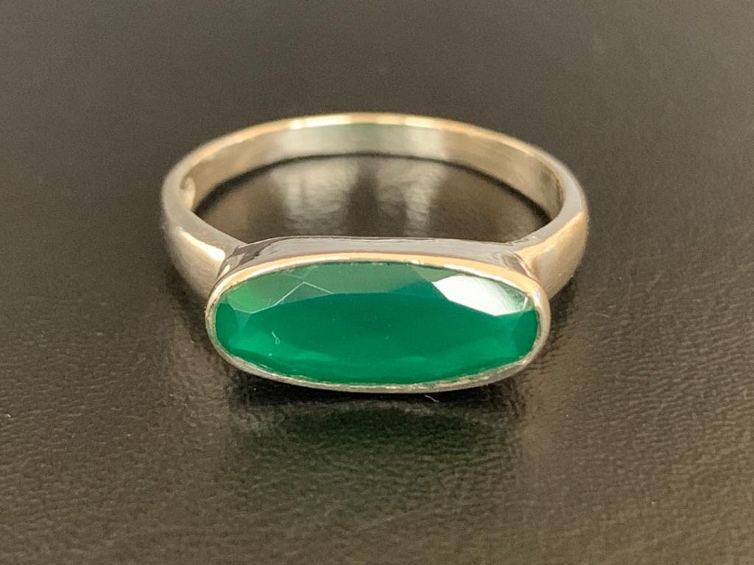 今季一番 925 Sterling Silver Stackable Green Onyx Large Oval Gemstone アクセサリー