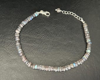 925 Sterling Silver Labradorite Bracelet Faceted Rondelle Gemstones Natural, Labradorite Bracelet, Blue Grey Gem Bracelet, Multi Gemstone