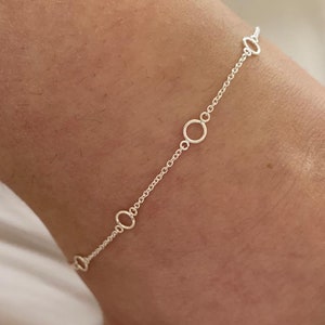 925 Sterling Silver Open Circles Rings Chain Anklet Girls Child Women, Chain Anklet, Charm Chain Anklet, Gift for Girls Women Bridesmaid