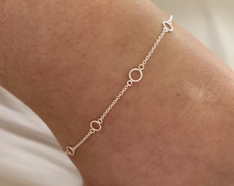 925 Sterling Silver Open Circles Rings Chain Anklet Girls Child Women, Chain Anklet, Charm Chain Anklet, Gift for Girls Women Bridesmaid
