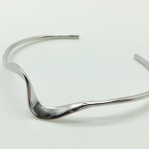 925 Sterling Silver Bangle Bracelet Open End Adjustable Bangle, Women Girl Wavy Bangle, Heartbeat Bangle, Solid Small to Medium Bangle, 60mm