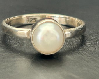 925 Sterling Silver Freshwater Pearl Ring Stack Stackable Gemstone 6 7 8 9 10, White Pearl Silver Fine Stack Ring, Minimalist, Round Pearl