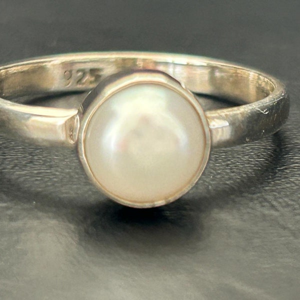 925 Sterling Silver Freshwater Pearl Ring Stack Stackable Gemstone 6 7 8 9 10, White Pearl Silver Fine Stack Ring, Minimalist, Round Pearl