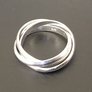 925 Sterling Silver Russian Wedding Ring Thick Bands Ring Stackable 8mm Thick, Woman Girls Ring 3 Three Triple Connected Rolling Stack Rings