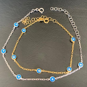 925 Sterling Silver Multi Evil Eye Bracelet, 18K Gold Vermeil Light Blue Evil Eye Bracelet, Evil Eye Bracelet Multi Enamel Evil Eye Bracelet
