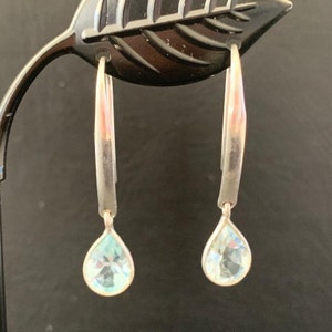 925 Sterling Silver Blue Topaz Teardrop Earrings Gemstones Drop Long Bar, Silver Blue Gemstone Earrings, Long Bar Tear Drop Earrings