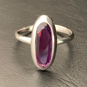 925 Sterling Silver Amethyst Ring Large Oval Gemstone Stacking Stack Size 6 9, Purple Amethyst Solitaire Ring Statement Ring, Large Oval Gem