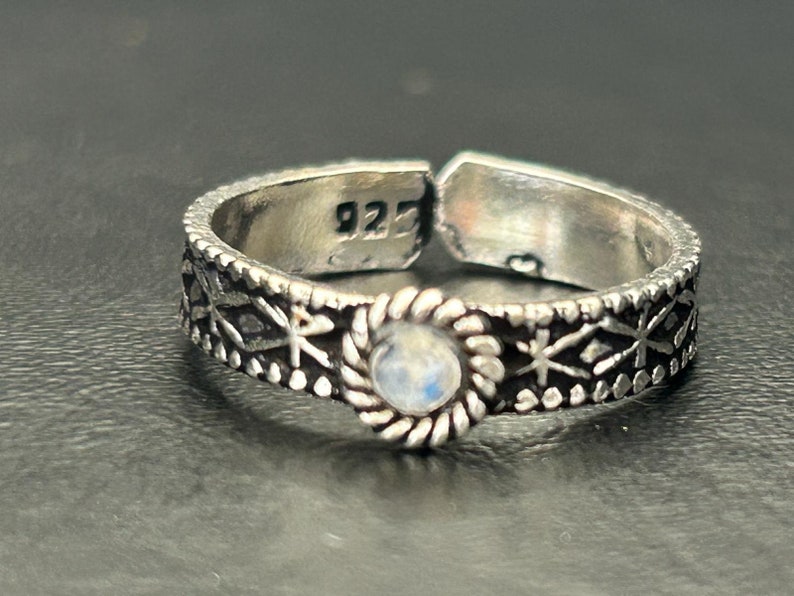 925 Sterling Silver Rainbow Moonstone Toe Ring, Sterling Silver Gemstone Toe Ring Women Girl, Evil Eye Sterling Silver Adjustable Toe Ring image 1