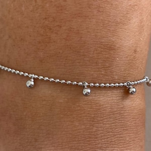 925 Sterling Silver Balls Chain Anklet Girls Child Women, Hanging Silver Balls Anklet, Ball Chain Anklet, Gift for Girls Women Bridesmaid