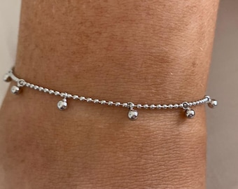 925 Sterling Silver Balls Chain Anklet Girls Child Women, Hanging Silver Balls Anklet, Ball Chain Anklet, Gift for Girls Women Bridesmaid