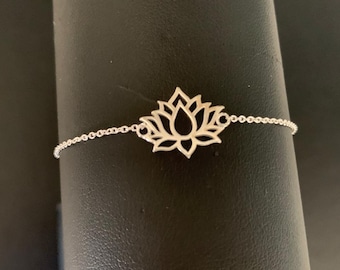 925 Sterling Silver Lotus Flower Bracelet, Lotus Charm Chain Bracelet, Gift for Girl Mum Bridesmaids