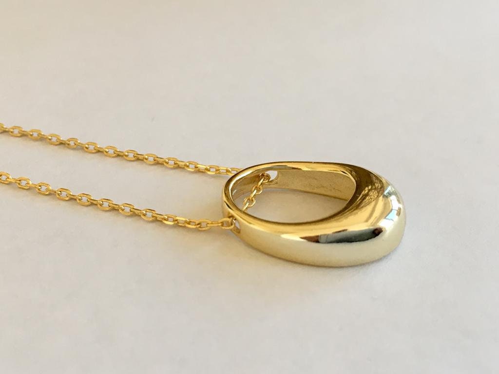 18K Gold on 925 Sterling Silver Ring Open Circle Teardrop