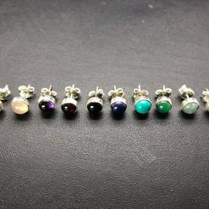 925 Sterling Silver Gemstone Round Stud Earrings Garnet Moonstone Turquoise Pearl Black Onyx Lapis Rose Quartz Green Onyx Amethyst Aquamarin