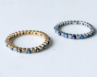 Slechte Oog Ring 925 Sterling Zilver Vrouwen Blauw Boze