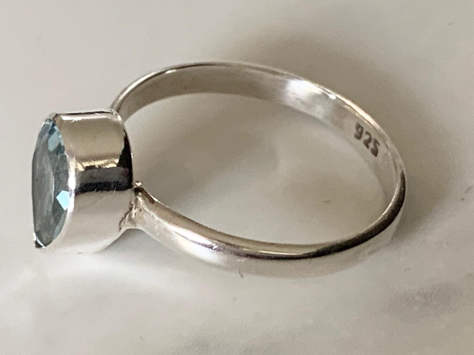 925 Sterling Silver Blue Topaz Ring Gemstone Teardrop Pear Stack Size 5 ...