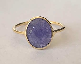 18K Gold on Sterling Silver Tanzanite Blue Ring Stack Gemstone Size US 5 6 7 8 9 10, Gold Tanzanite Gemstone Ring, Blue Gold ring