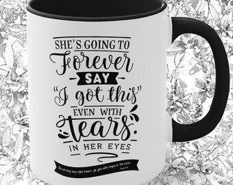 Strong Woman Mug, Inspirational Christian Gift, Bible Verse Mug W/ Message For Strong Women, Scripture Coffee Mug For Friend & Secret Sister