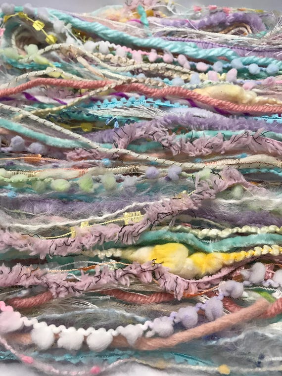 Color-coordinated Bijou Grab Bag "Oh, Baby" 25 fancy yarns/yarn samples (50-yards) for fiber art projects, tassels, gift tags and more!
