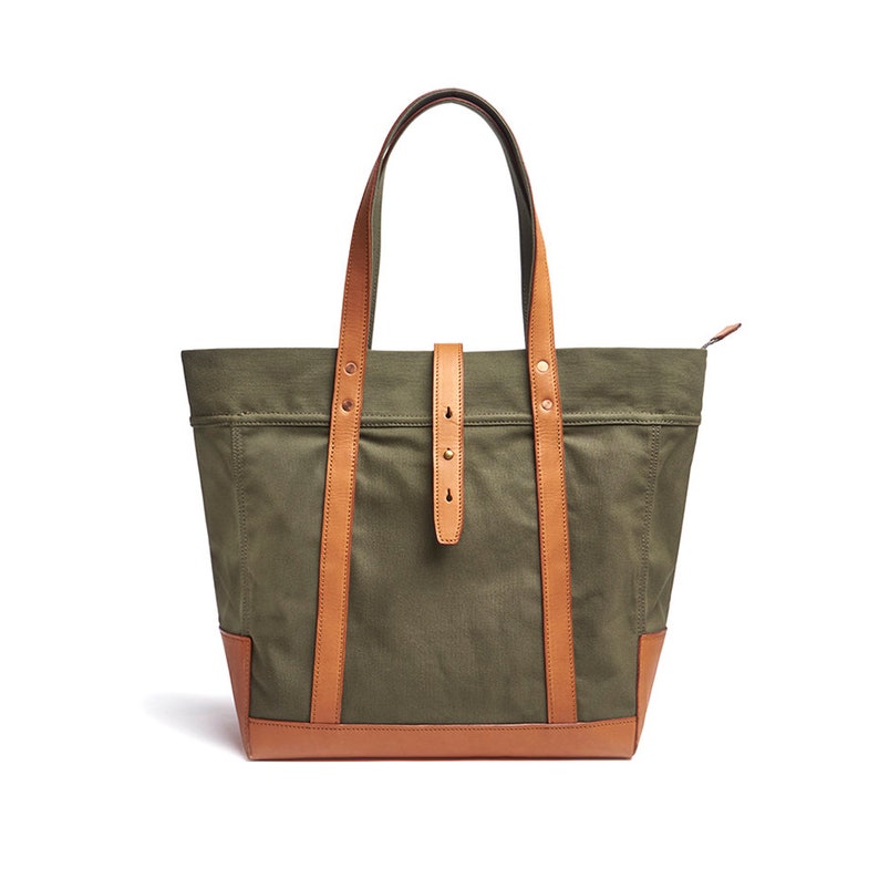 Personalized Tote Bag Olive Green Canvas & Leather Tote Bag Etsy