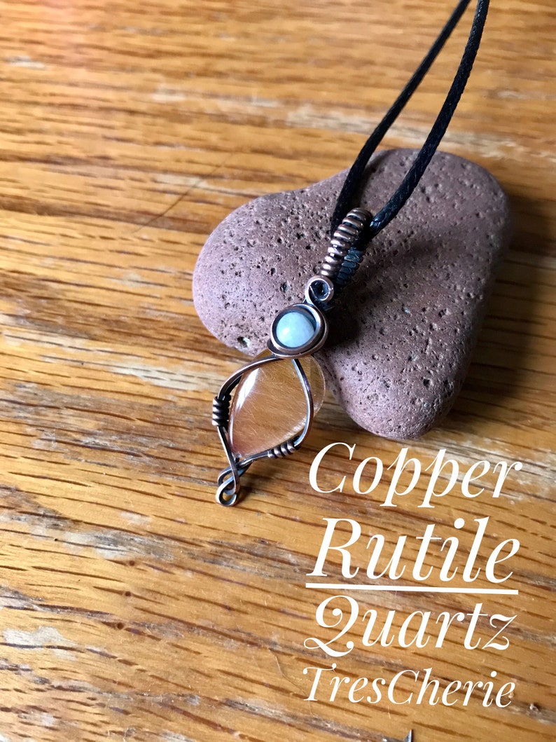 Copper Rutile Quartz with Moonstone Wire Wrapped Handmade Pendant