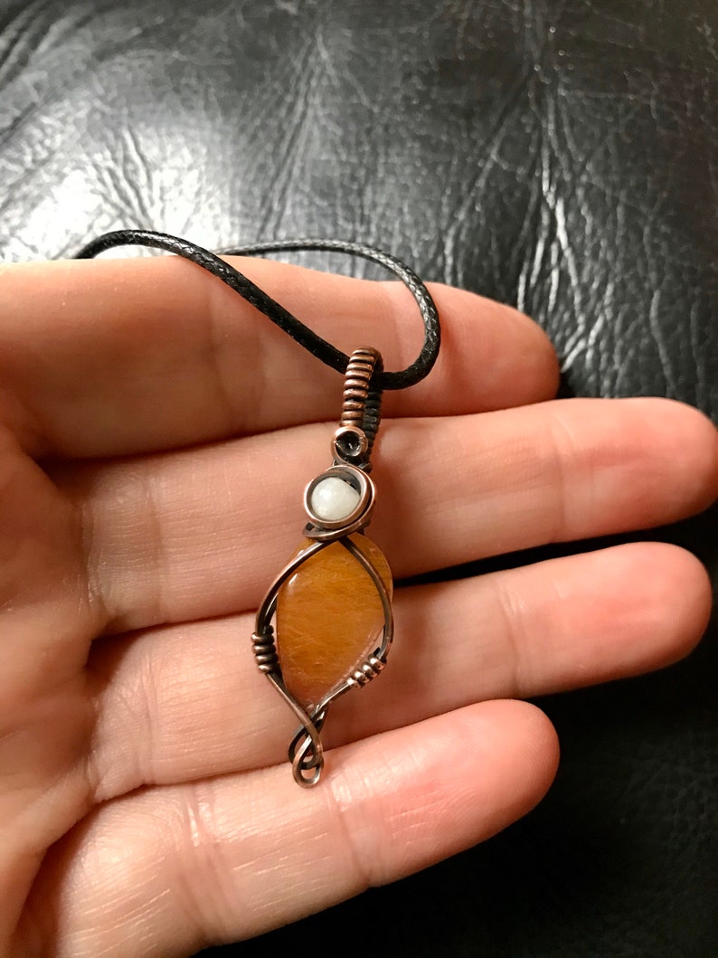 Copper Rutile Quartz with Moonstone Wire Wrapped Handmade Pendant