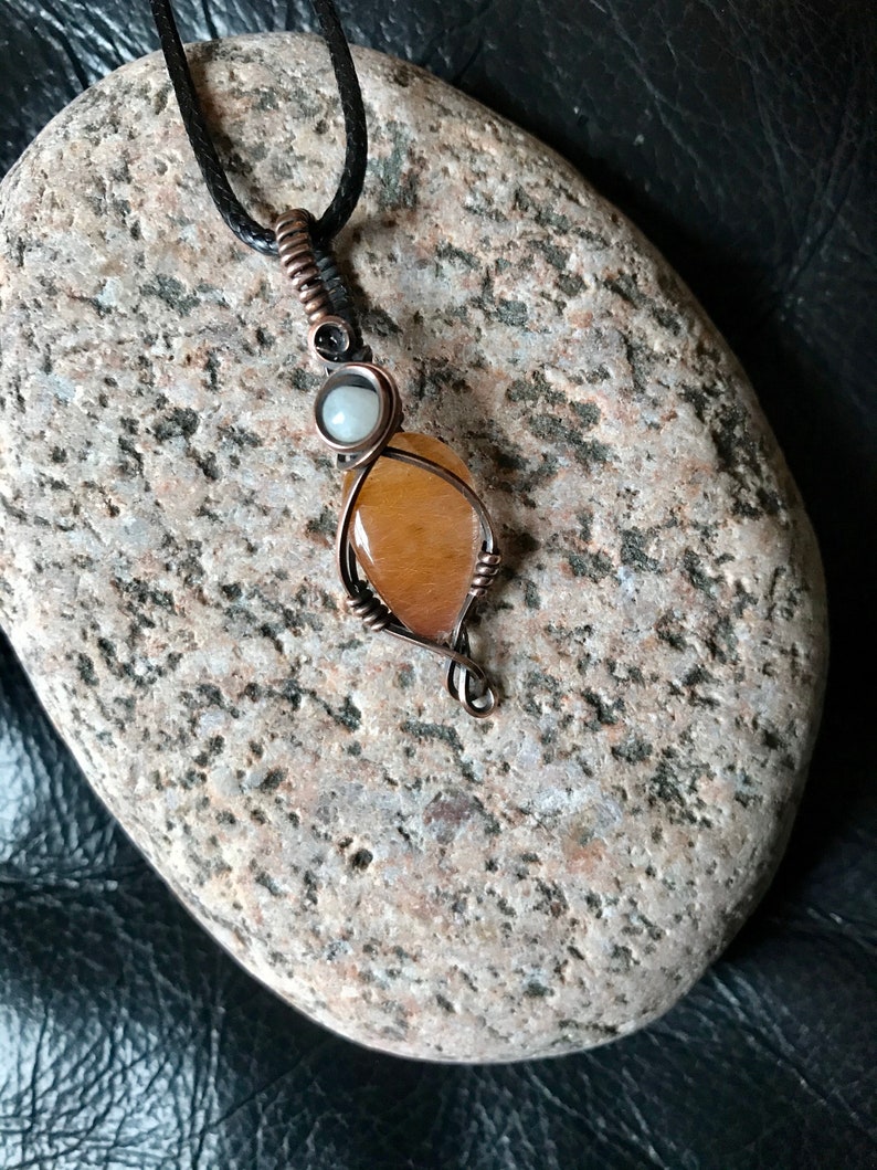 Copper Rutile Quartz with Moonstone Wire Wrapped Handmade Pendant