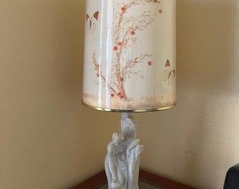 Vintage 1960's Van Briggle Pottery "Rebecca At The Well" Moonglo Lamp w/ Original Butterfly Shade