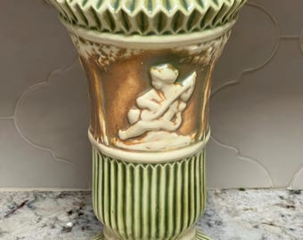 Vintage Roseville Donatello Cherub w/ Lutes Vase 7.75" Tall