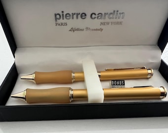 Juego de bolígrafo y portaminas vintage Pierre Cardin dorado con empuñadura de goma, nuevo