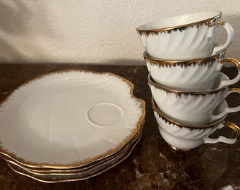 Vintage Regal Japan Porcelain Tea Cup and Shell Plate Set, Gold Rim