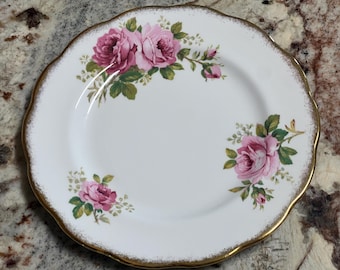 Royal Albert American Beauty Salad Plate, Fine Bone China, Pink Roses, Gold Trim