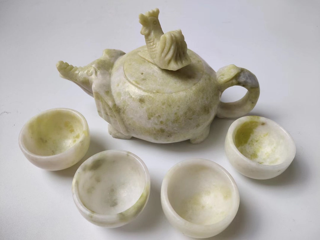 Jade Jadeite Tea Set Tea Pot 6 Cups in Casenatural Jade Etsy