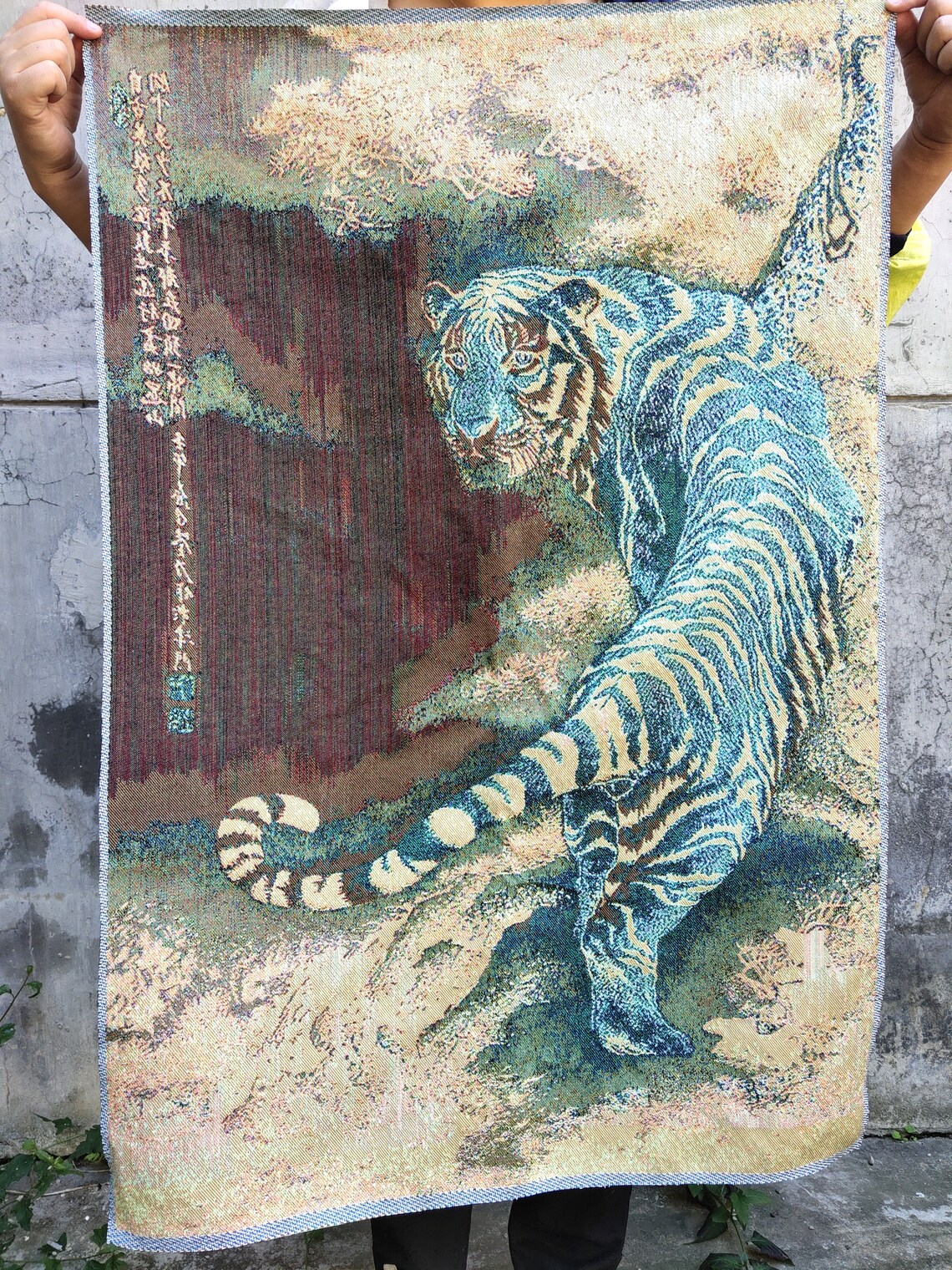 35x23 Vintage Tiger Hand Painted Silk Wall Hanging Etsy