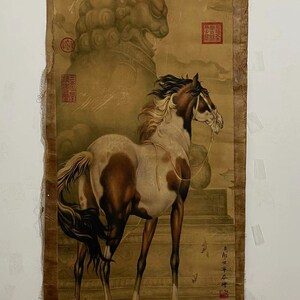 Signed Asian Unframed watercolour China Handpainted animal painting,calligraphy,Vtg Frameless Picture core painting Ancient paintings ,horse