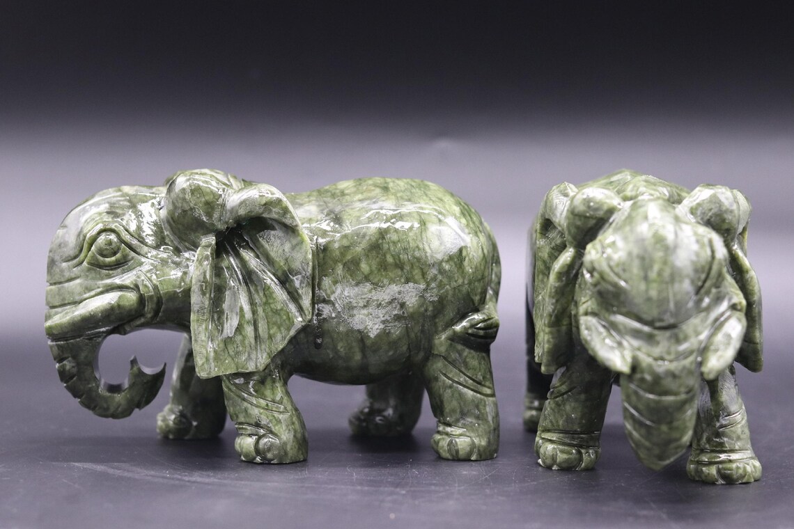 Pair of Jade Elephants Made From Asian Green Jade All Hand Etsy