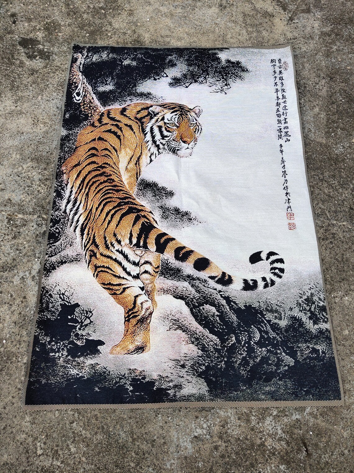 35x23 Vintage Tiger Hand Painted Silk Wall Hanging Etsy