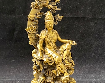 Drago imperiale in rame puro Guanyin Buddha Bodhisattva statue in bronzo sono custodite nella famiglia Buddha Hall Dea della Compassione MAO231