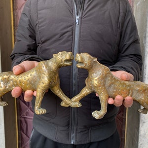 Large Brass Leopard Figurine 17.7, Valentine Gift, Animal Ornament