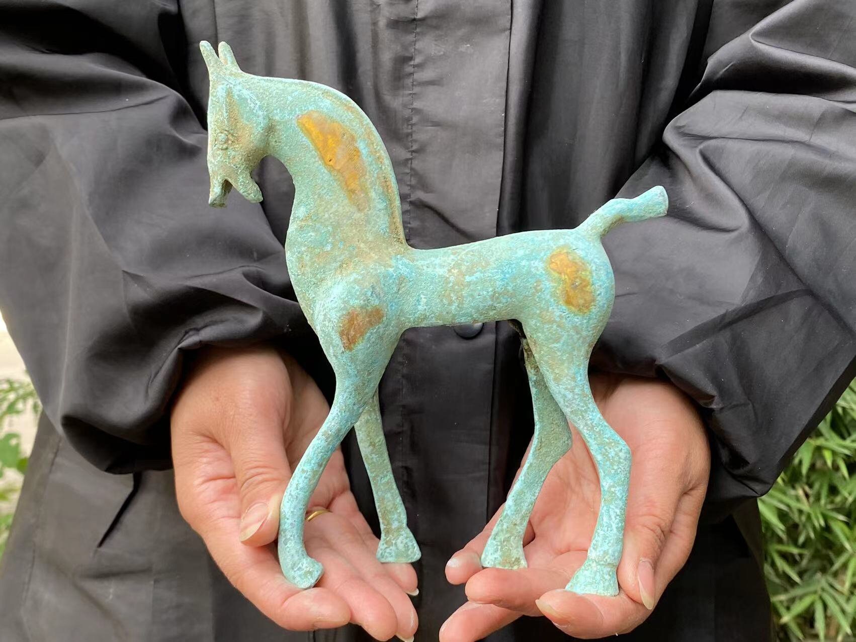 Pur cuivre 12 zodiaque cheval Feng Shui ornements vintage Bronze