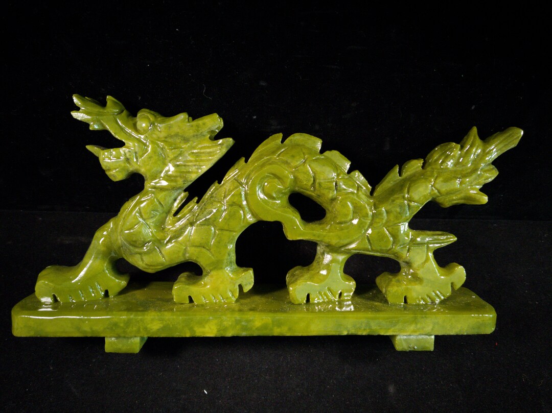AAA Natural Green Jade Dragon Statue, Exquisite Hand Carved Crystal