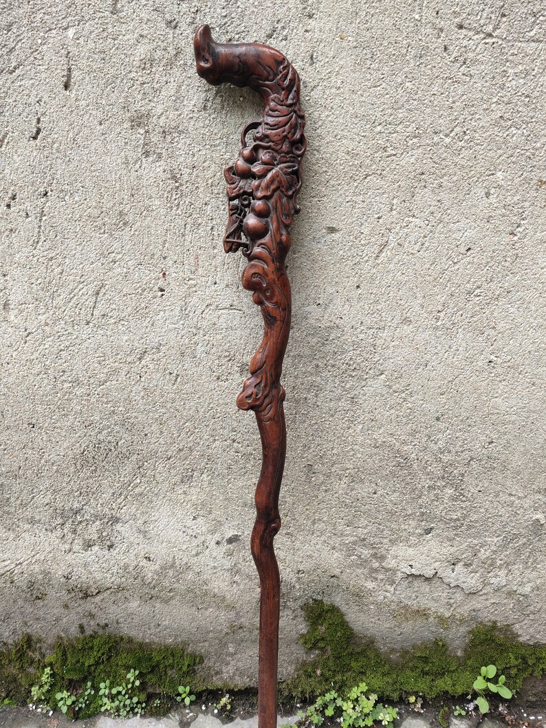 Solid Wood Dragon Head Walking Stick Cane Mahogany Etsy UK