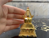 3 quot Tall, Cremation Urn, Brass Stupa Pagoda, Buddhist utensils Buddha in Tantric, Tibetan Buddhism Bronze tower, copper gilded relic quot 舍利塔