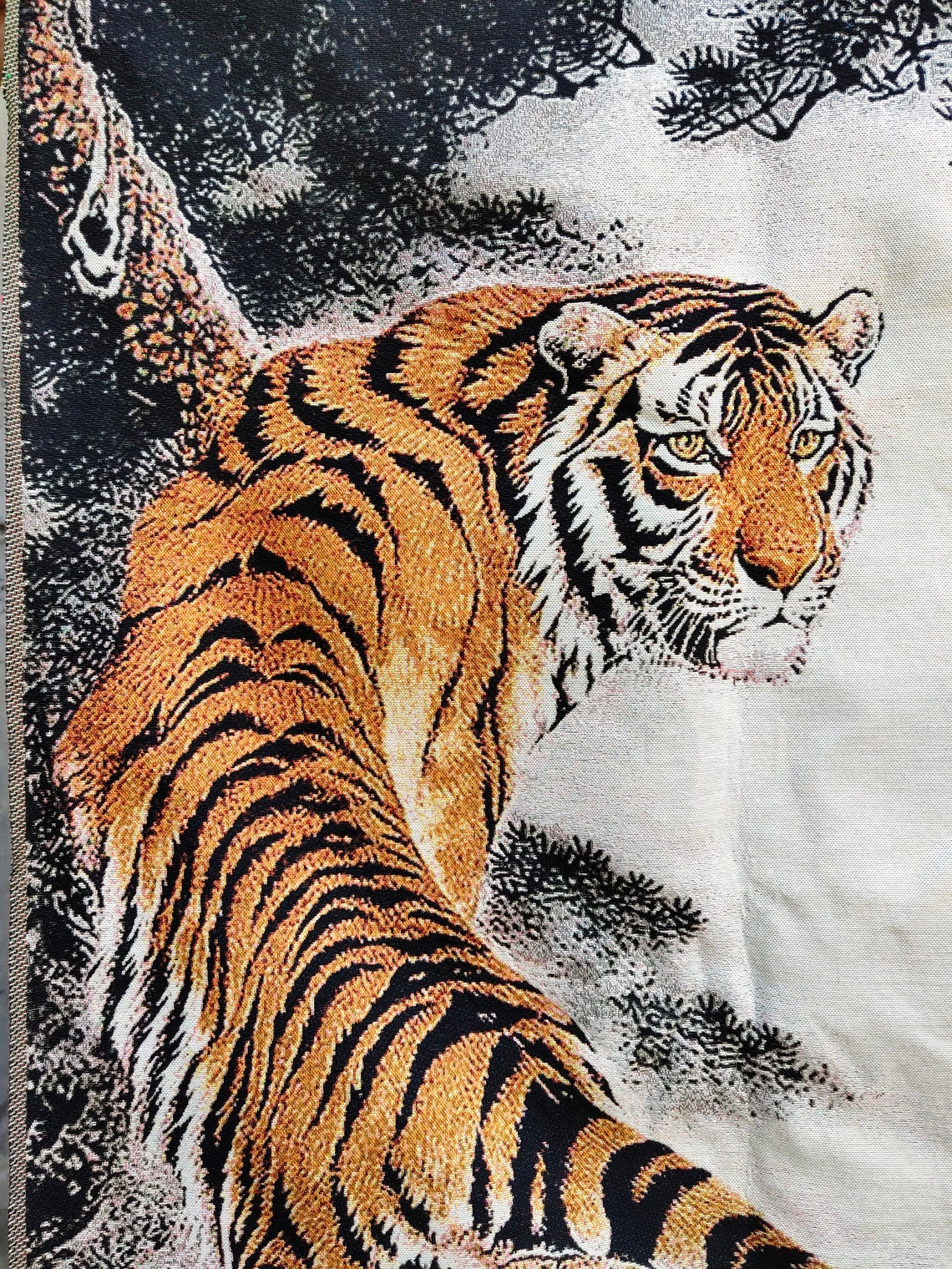 35x23 Vintage Tiger Hand Painted Silk Wall Hanging Etsy