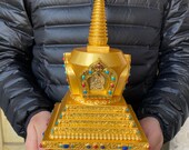 13.38 quot Tibet Buddhism Temple, Sakyamuni Buddha Stupa, Pagoda Tower, Tibetan 24k gold Gilt White Tara Stupa Tower 舍利塔 cinerary caske Amitabha
