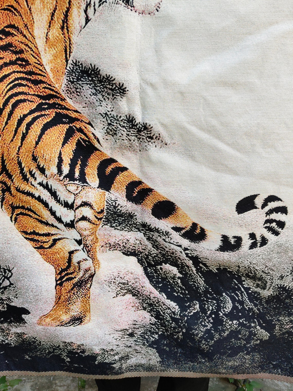 35x23 Vintage Tiger Hand Painted Silk Wall Hanging Etsy