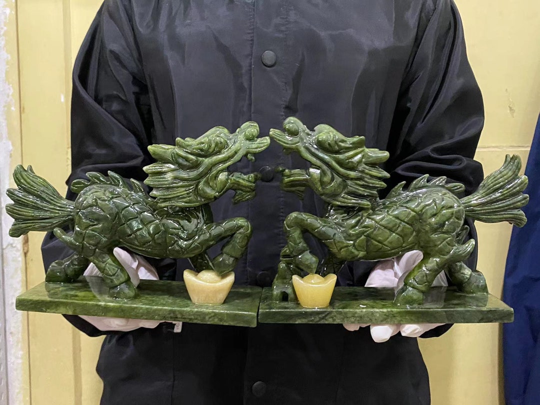 Pair Feng Shui Green Natural Jade Pi Yao/pi Xiu Wealth Porsperity ...