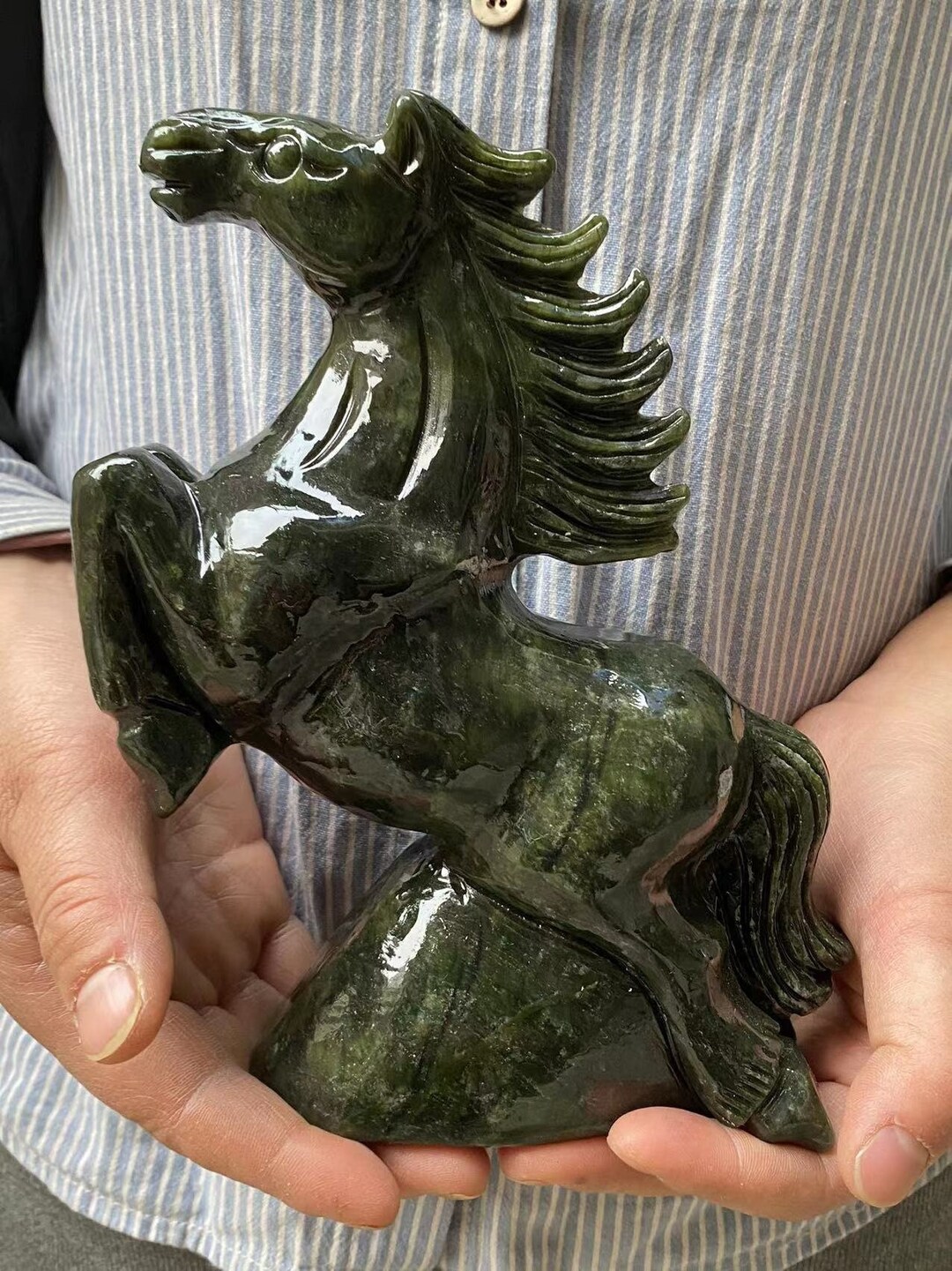 Natural Green Jade Horse Statue Exquisite Hand Carved Crystal Etsy